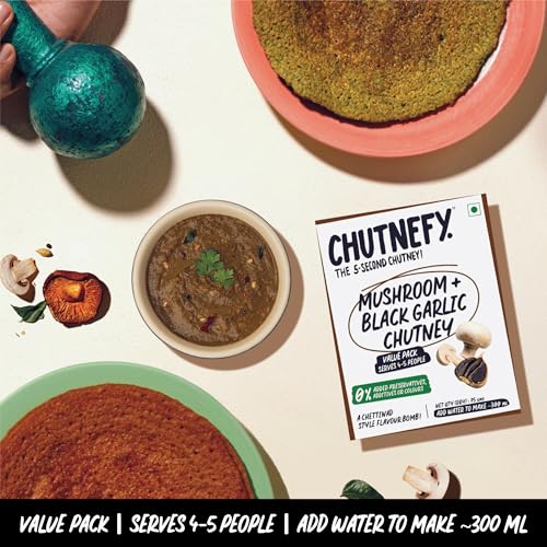 Image of CHUTNEFY|Mushroom & Black Garlic Chutney|100% Natural & Superfood Ingredients|Pack of 2*75gms (Dry)|Add Water to Make 300ml|4-5 Servings Per Pack|Uniquely Crafted Chettinad Style Flavour