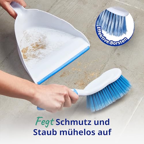 Spontex Kehrset mit Handfeger und Schaufel | Große Kehrschaufel | Widerstandsfähige Borsten und Gummilippe für einfaches Zusammenkehren | Kompakt | Leicht