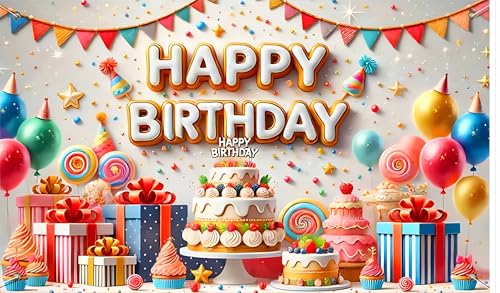 Image of Backdropon Balloon with Cake Themed Happy Birthday Design Backdrop for Birthday Decoration Traditional /Background Curtain Cloth for Party /Festival Size 5 Feet Height and 8 Feet Width(5 * 8)