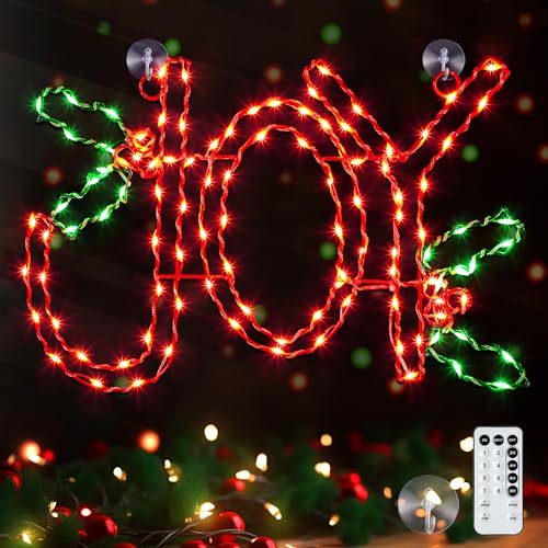 17'' Christmas Joy Window Lights, Christmas Joy Window Silhouette Decorations with 8 Modes and Timer, Remote Control, USB Operated Lighted Joy Sign for Home Window Wall Xmas Indoor Outdoor Decor 17'' Christmas Joy Window Lights, Christmas Joy Window Silhouette Decorations with 8 Modes and Timer, Remote Control, USB Operated Lighted Joy Sign for Home Window Wall Xmas Indoor Outdoor Decor