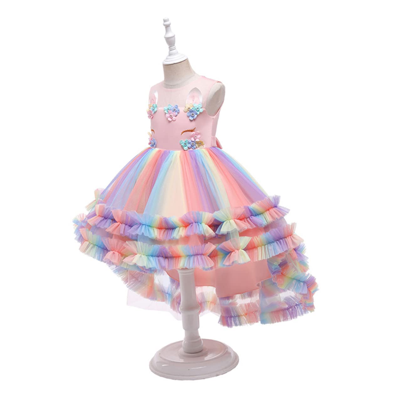PACKOVE Abito Principessa Unicorno per Bambina, Vestito Rosa in Cotone e Garza, Morbido e Ben Rifinito per Festa e Cerimonia, 130cm