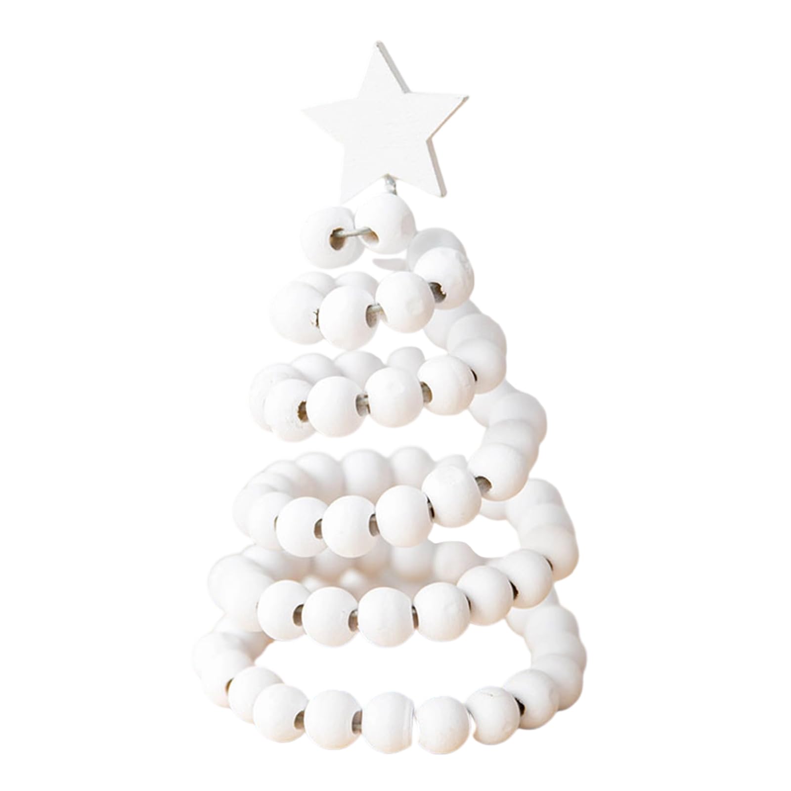 Shunzhong White Bead Christmas Wooden Beaded Miniature Christmas Tree Ornament Festival Tree Decoration For Mantels Dining Table Holiday Centerpieces Wood Christmas Tabletop Decoration