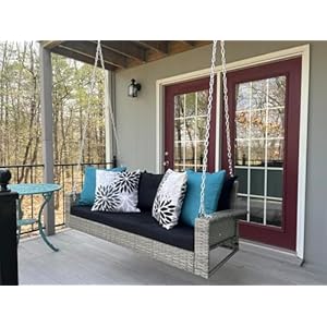   YITAHOME-3-Seats-Wicker-Hanging-Porch-Swing-Chair-Outdoor-Gray-Rattan-Patio-Swing-Lounge-3-Back-Cushions-Capacity-for-Garden-Balcony-Gray-Rattan-Black-Cushion