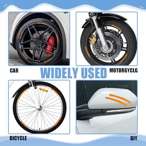 Image of 20PCS Reflective Car Wheel Decorative Stripe Stickers, Car Wheel Decals, Night Safety Warning Car Stickers, Anti-Scratch Reflective Rim Stickers Universal for Cars Motorcycles (Orange)