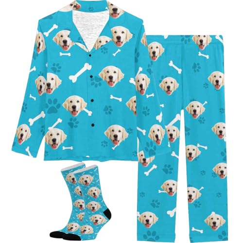 Personalized Face Pajamas Set for Women Men Custom Picture Pajamas Sets Long Sleeve Sleepwear Pajamas