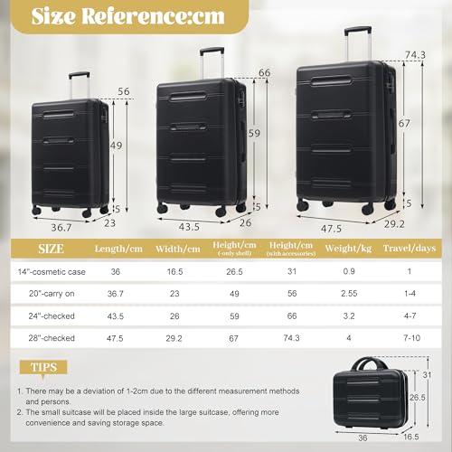 Image of 6 Pcs ABS Hardshell Luggage Set Spinner Wheel Suitcase Suitcase All Black