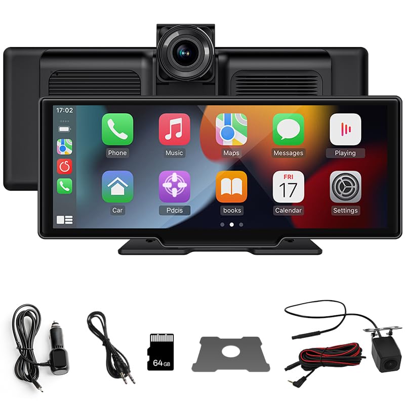 SINOVCLE Araba DVR Ekran, 10.26 inç IPS Ekran, Kablosuz CarPlay ve Android Auto, 170 ° Ön Kamera