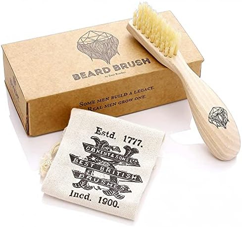Kent BRD2 Boar Bristle Beard Brush for Men - Specially Cut Natural White Boar Bristle for Flawless Shaping and Grooming, Ergonomic Pistol-Like Grip Wood Handle, Dry or Wet Beard, Distributes Oils