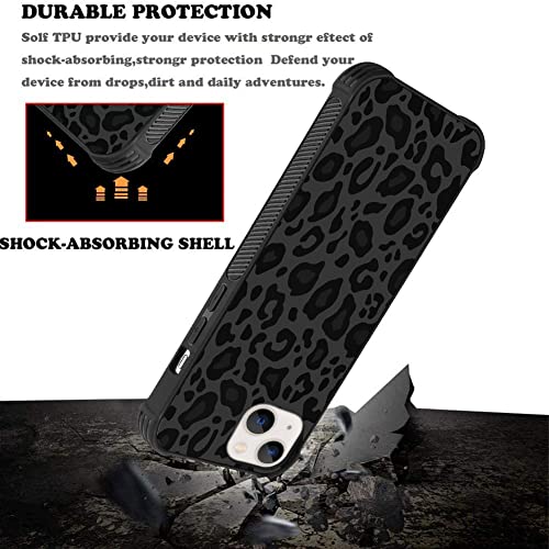 Image of KANGHAR Case Compatible with iPhone 13,Black Leopard Design | Tire Texture Non-Slip +Shockproof Rugged TPU Protective Case for iPhone 13 6.1 Inch (2021) Leopard Pattern