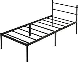 Cama de Solteiro Padrão (88x188) com Cabeceira de Ferro Integrada, Base Metálica Reforçada, Design Minimalista, 30cm de Espaço de Armazenamento, Suporte Silencioso, Cor Preto.