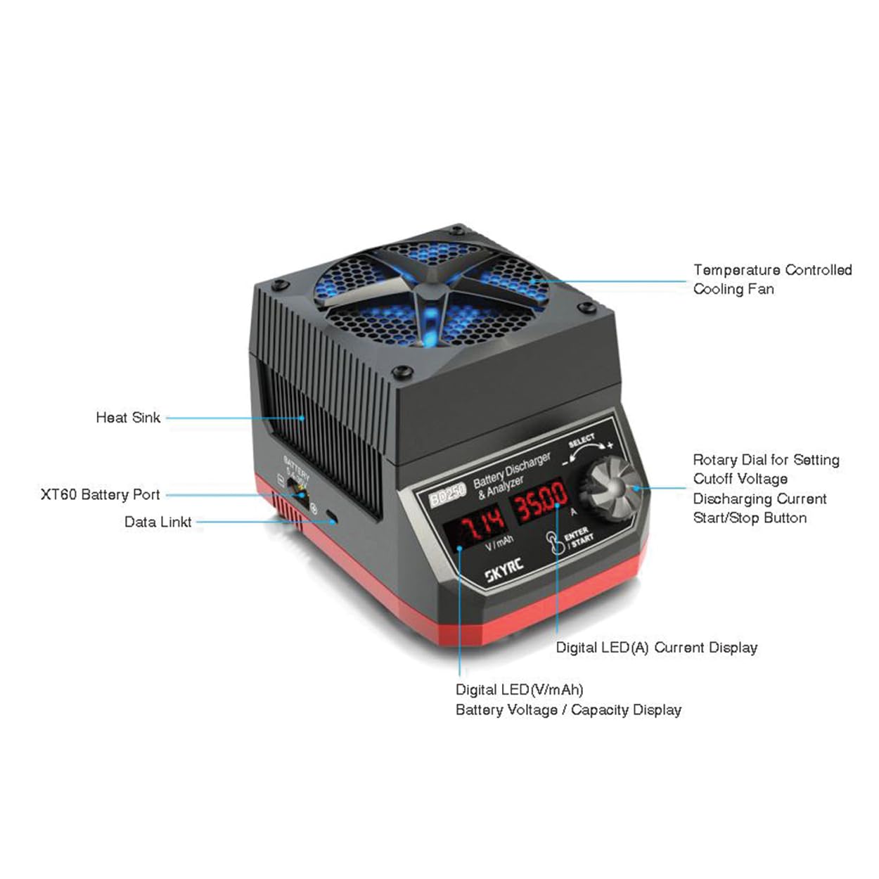 SKYRC BD250 - Caricabatterie da modellismo LiHV, LiPo, NiMH, funzione di scarica, display grafico