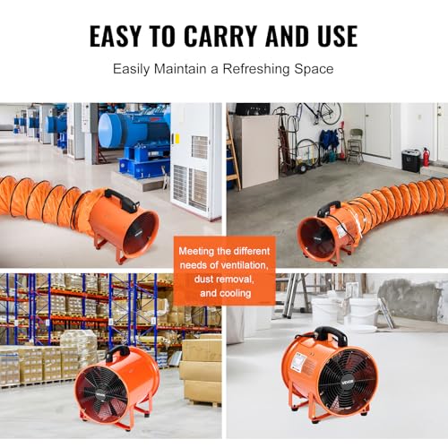 Ventilador portátil VEVOR con manguera, extractor de aire de 2 velocidades, ventilador industrial de 10 pulgadas con caudal de 1948 CFM y potencia de 292 W para extracción y ventilación miniatura 6
