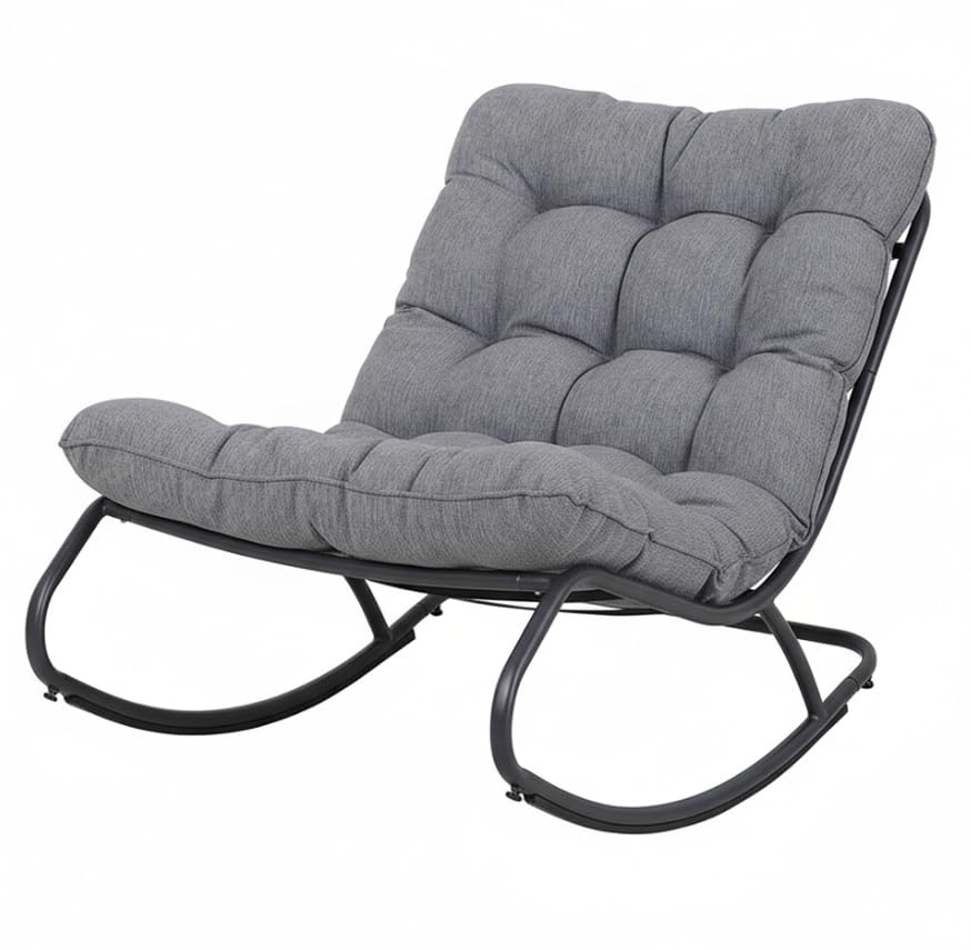 BDW Vibe ogrodowy fotel bujany, czarny/szary, stalowy stelaż z poduszkami, 71 x 73,5 x 115,5 cm, nowoczesny, do użytku na zewnątrz, do 150 kg