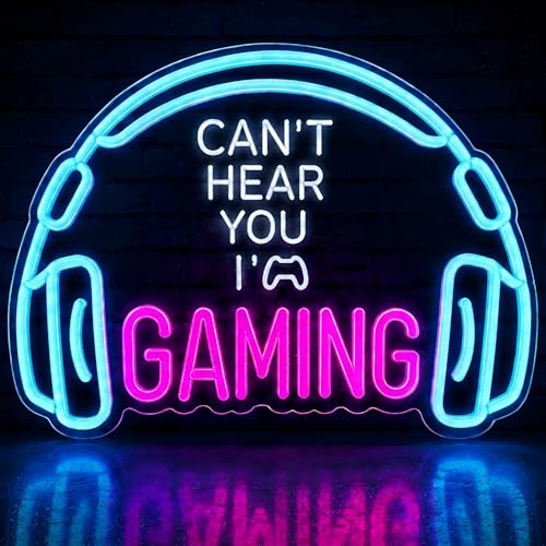 CULISER Gaming Neon Sign for Boys Room Decor, Dimmable LED Headset Gamer Light for Game Room Wall Decor, Headphone Neon Light with Dimmer, Gamer Gifts for Teen Boys Men Bedroom Man Cave