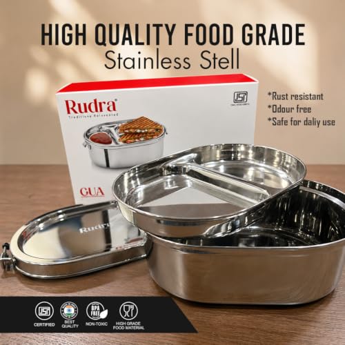 Image of Rudra Stainless Steel Guard Lunch Box 450ml Airtight Food Grade Tiffin Box with Removable 2 Partition Tray, BPA Free Lunch Container for School Office Travel