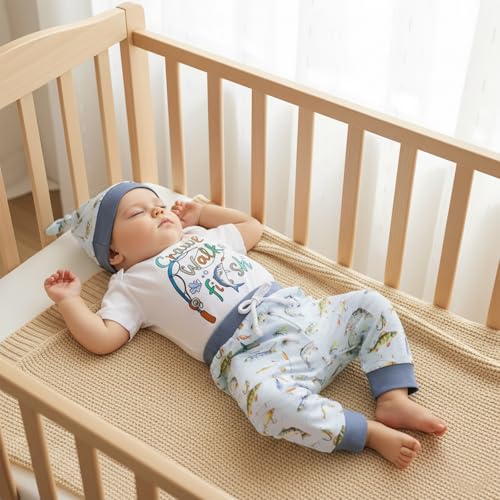 Image of Amnnchya Newborn Baby Boy Clothes Fishing Short Sleeve Romper Shirt Tops Pants Summer Spring Outfits Cute Hat Set