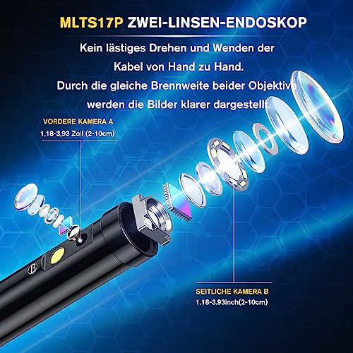 Maylatte Dual Lens Endoskopkamera 10m, 1080P HD Industrie Endoskop mit 8+1 Licht, Inspektionskamera...