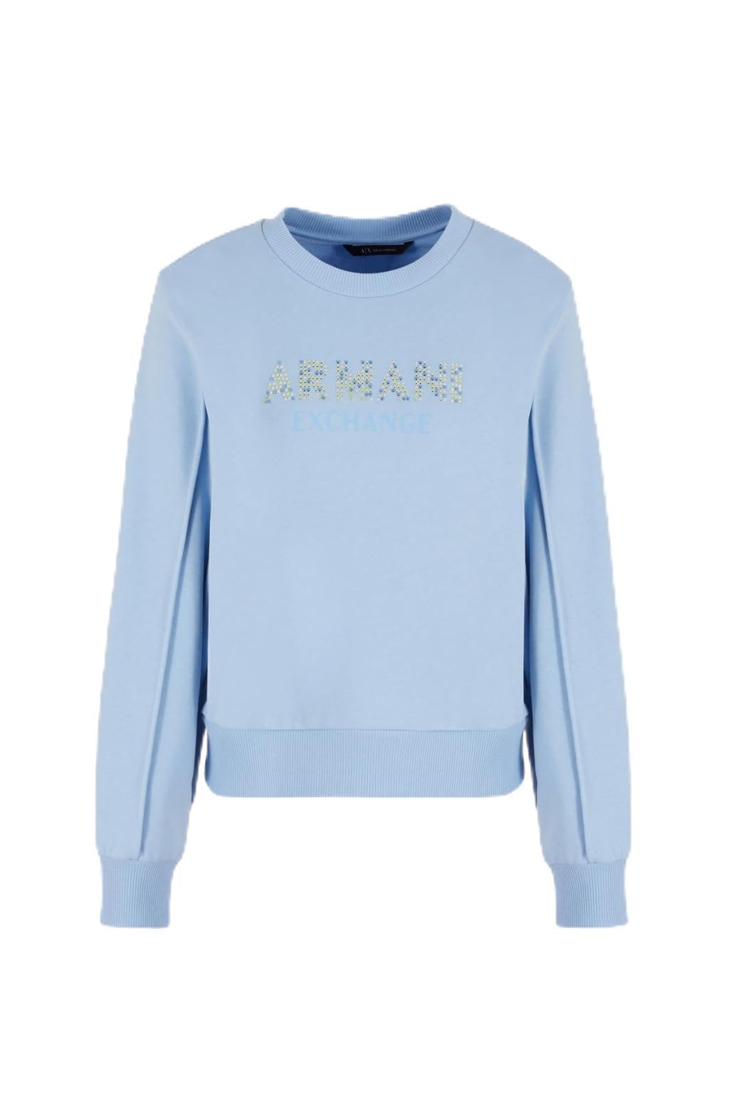 Armani Exchange Women's Rhinestone Logo Crewneck Pullover Sweatshirt, Blue River, 38