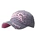 Coolsome Distressed Embroidery Bat Ajustable Denim Baseball Cap Snapback Trucker Hat (Grey Pink Word)