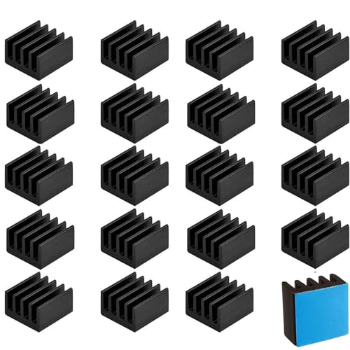 Easycargo 20pcs 9mm Small mini Heatsink Kit 9x9x5mm + 3M 8810 Thermal Conductive Adhesive Tape mini Cooler Aluminum Heat Sink for Cooling VRM GPU Stepper Driver MOSFET VRam Regulators (9mmx9mmx5mm)