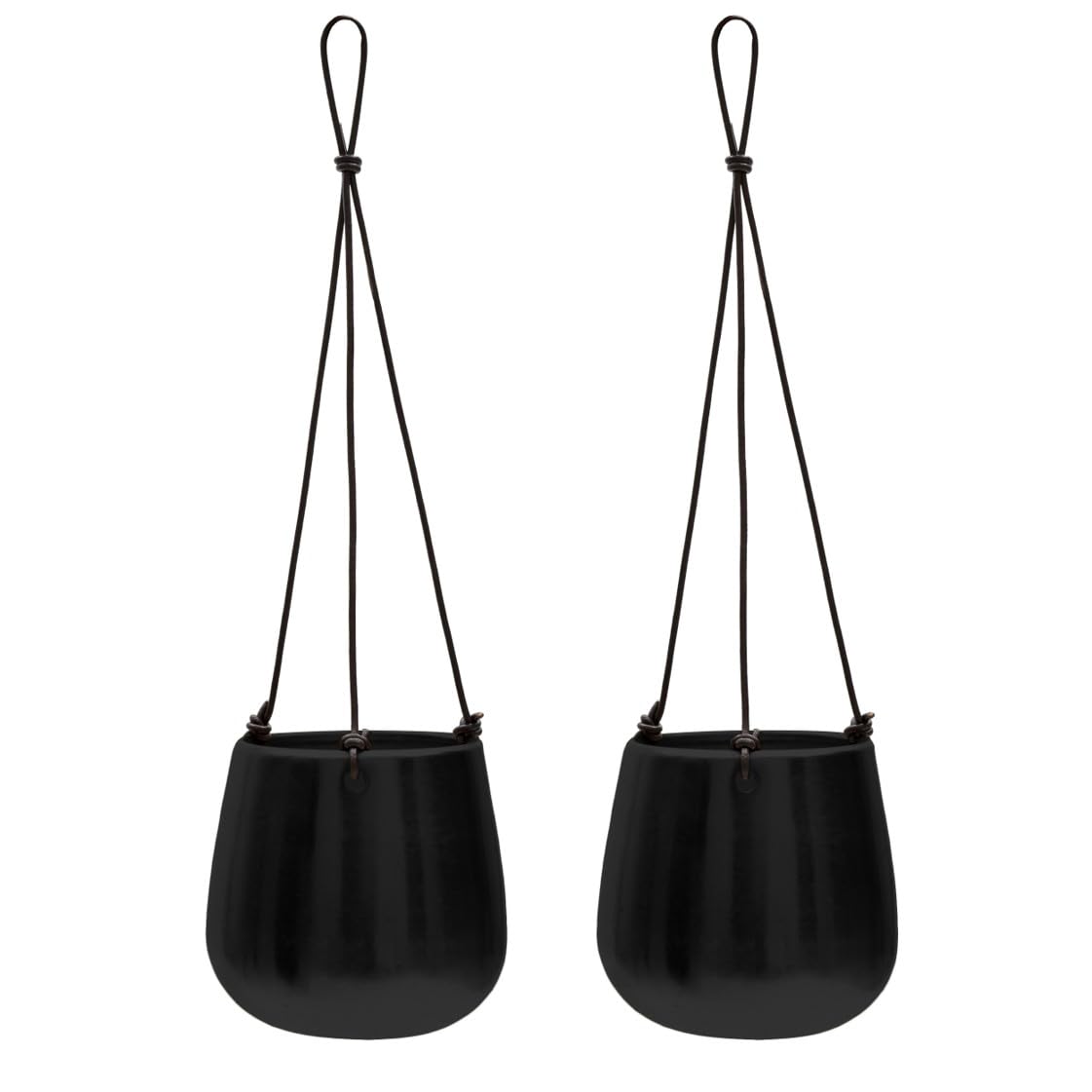 Olly & Rose Matt Black Brushed Metal Hanging Plant Pot Set 2-14cm - Hanging Planters and Indoor Plant Pots