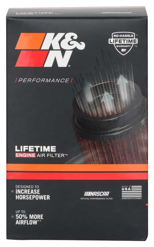 Image of K&N Universal Clamp-On Air Filter: High Performance, Premium, Washable, Replacement Engine Filter: Flange Diameter: 1.75 In, Filter Height: 6 In, Flange Length: 0.75 In, Shape: Round, RU-1050