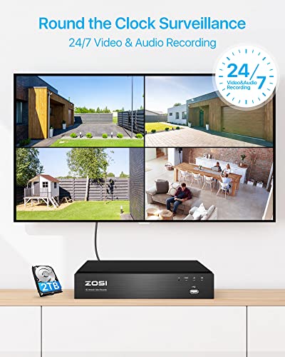 Image of ZOSI 4K PoE CCTV Security Camera System with 2-Way Audio, 8CH H.265+ NVR with 2TB HDD, 8x8MP Outdoor PoE IP Cameras, Color Night Vision, Waterproof, AI Human Detection, Smart Light Alarm