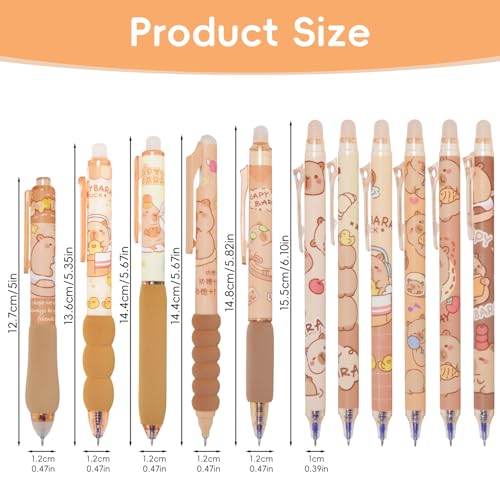 TPTGIAR Cartoon Capybara Radierbarer Kugelschreiber: 11 Stück Erasable Pen Set, Tintenroller Radierbar, Radierbare Stifte für Erwachsene Kinder Studenten(0,5mm Blau)