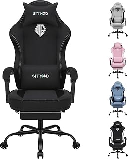SITMOD Silla Gaming Ergonómica, Silla Oficina de Tela con Cojín de Muelles Ensacados y Reposapiés, Gaming Chair Sillas de Ordenador con Soporte Lumbar, Reposacabezas, Capacidad de 150 kg
