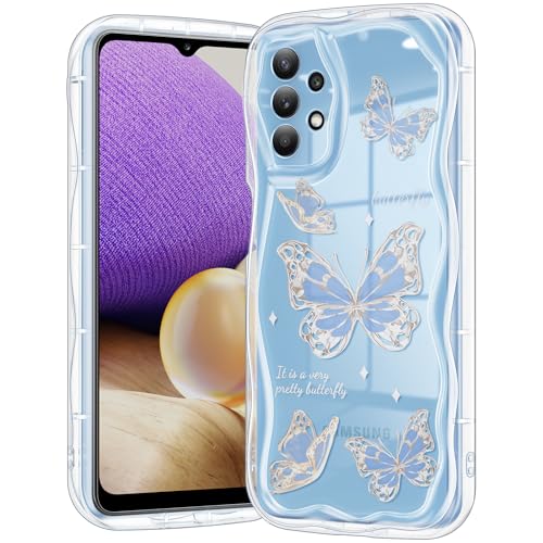 Coque Galaxy A32 5G antichoc souple à motif papillon bleu