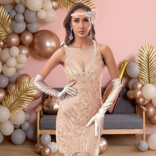 NITAIUN 4 Pezzi Anni '20 Accessori Set Flapper Great Gatsby Accessori Set Accessori Anni '20 per Donna 1920 Accessori di Set, Fascia Guanti Lunghi Collana con Perle Orecchini (Set R)