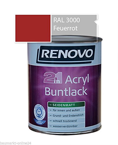 Acryl-Buntlack 2-in-1 375 ml RAL 3000 Feuerrot seidenmatt Renovo
