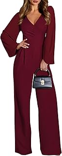 Jumpsuits for Women Dressy Patchwork Chiffon Sleeve V Neck Wide Leg Romp...