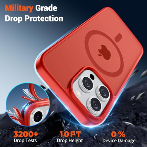 Image of SUPFINE Magnetic for iPhone 15 Pro Case (Compatible with MagSafe) (Military Grade Drop Protection) Slim Translucent Matte Shockproof with Anti-Fingerprint Phone Case,Red