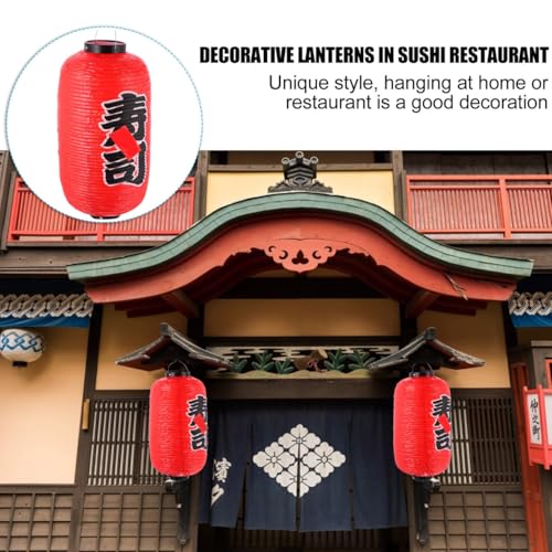 Image of DOITOOL Waterproof Japanese Style Hanging Lantern 9.45X20.87In Red Sushi Lantern Decorative Light for Outdoor Patio Restaurant Festival Ambiance