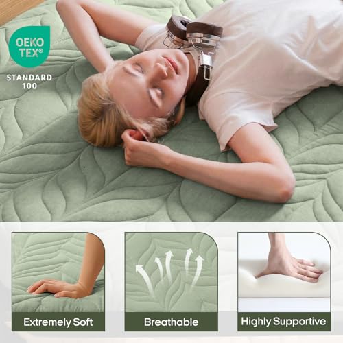 Image of ZonLi Japanese Floor Mattress Futon Mattress Twin Size, Thicken Roll Up Tatami Mat 100% Cotton Washable Cover, Portable & Foldable Floor Bed Mattress for Sleeping, Dormitory, Adult, Green