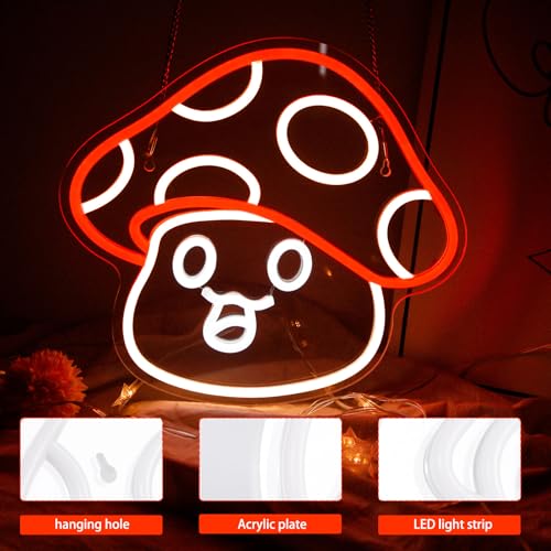 Image of Mushroom Neon Sign for Wall Decor Led Neon Light Sign Mushroom Light Cute Neon Sign for Bedroom Game Room Decor Children Kids Girl Boys Birthday Holiday Gift