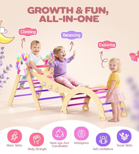 Image of Pikler Triangle Set, 11-in-1 Montessori Climbing Toy for Toddlers, Foldable Wooden Indoor Jungle Gym & Playground Climber for Learning and Motor Skills (18 Months-7 Years)