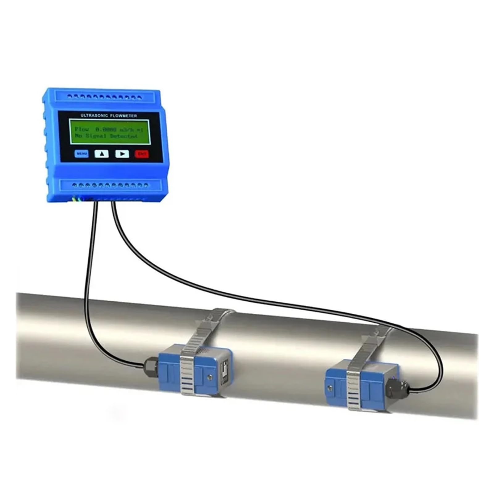 Medidor de flujo ultrasónico de abrazadera externa, Sensor de flujo de líquido, medidor de calor de refrigeración de tuberías, pantalla LCD Largo tiempo de trabajo(Host plus TM-1)