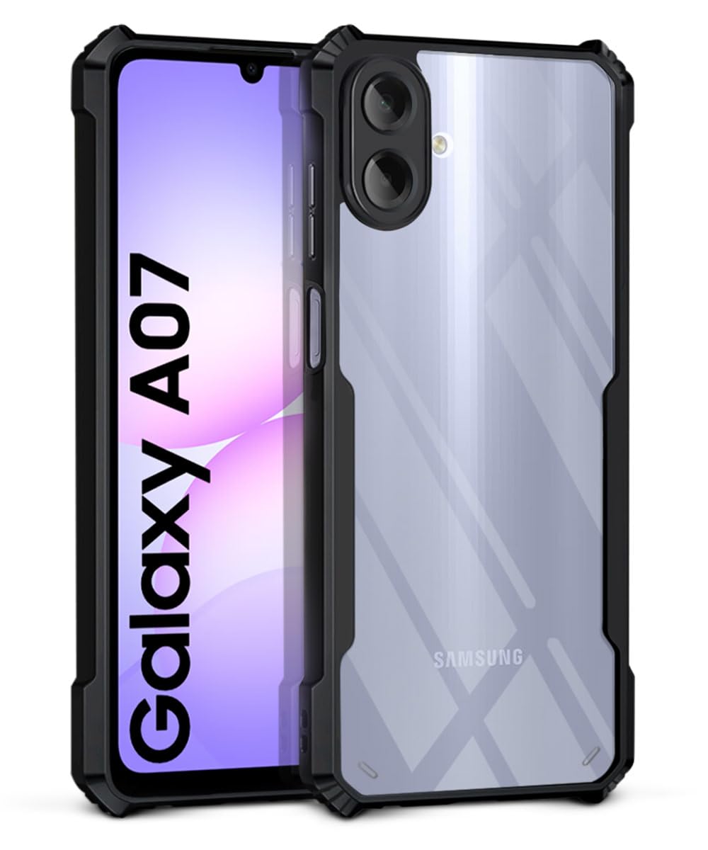 WOW IMAGINE Shock Proof Clear Protective Back Case for Samsung Galaxy M07 | Galaxy F07 | A07 – AirEDGE Technology | 360 Degree Camera Protection | Transparent Hybrid Mobile Cover – Black