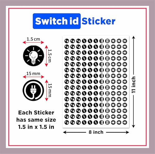 Image of Transparent Black and White Switch ID Sticker Vinyl Labels 3-A4 Sheets for Electric Board Appliances Including 27 Designs in Total 495 Stickers