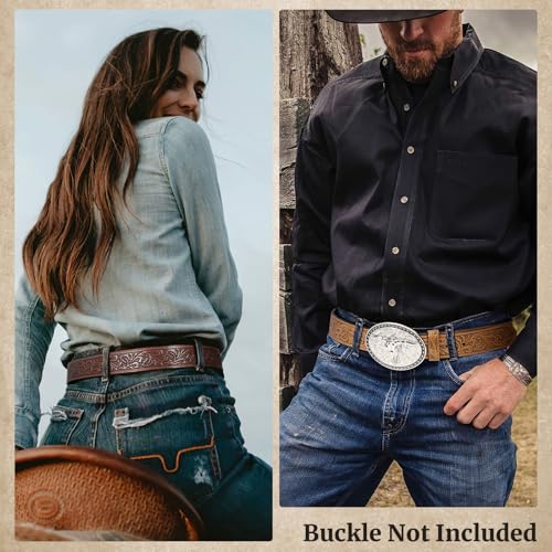 SANSTHS 3 Pack Western Belts for Men Woman without Buckle, Cowgirl Cowboy Belt for Buckle Western Leather Belt for Jeans2