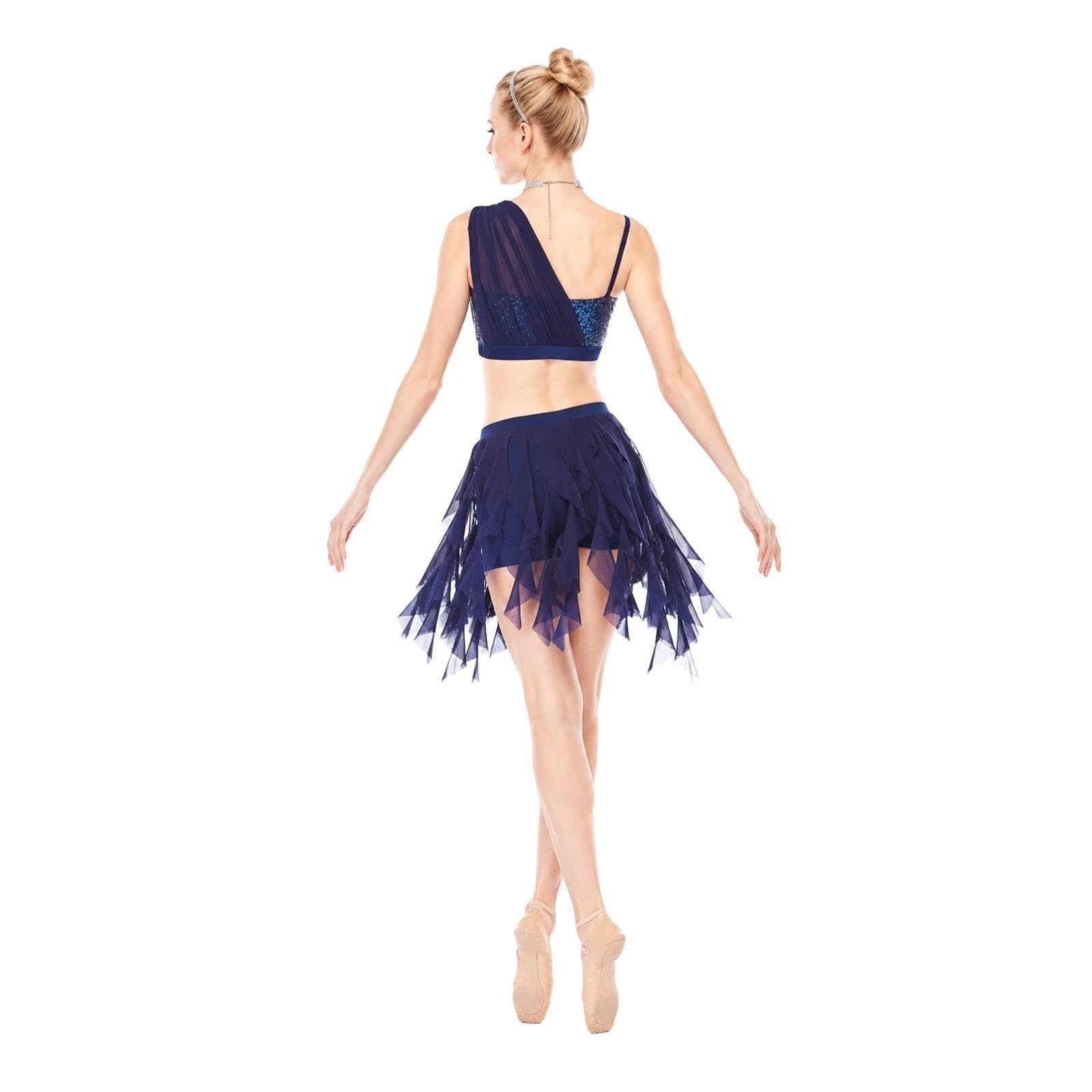 Completo da danza lirica donna e teen, due pezzi blu navy con paillettes
