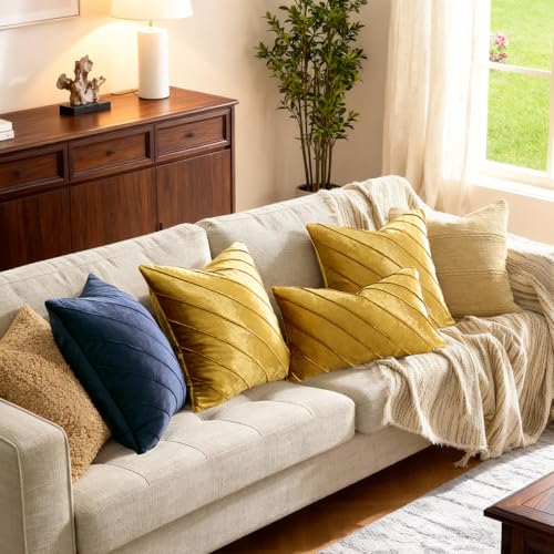 Image of GIGIZAZA Gold Velvet Pillow Covers 20x20, Set of 2 Couch Decorative Throw Pillows Covers Modern Cases Living Room Square Cushion Accent Stripe Covers