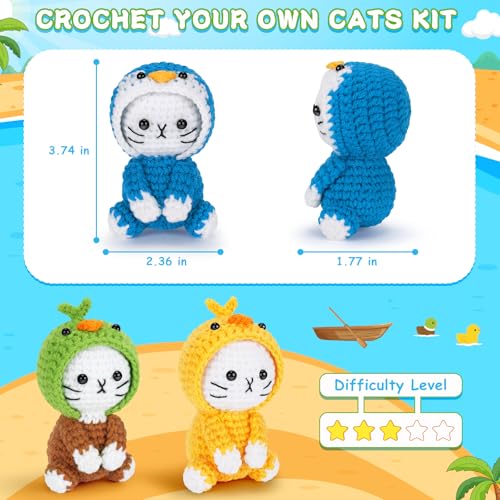 Image of Crochet Kit for Beginners, 3 Pack Duck Cat Crochet Kits with Step-by-Step Video Tutorials, Beginner Crochet Kit for Adults, Crochet Animal Kit for Starters, DIY Craft Gift for Cat Lover