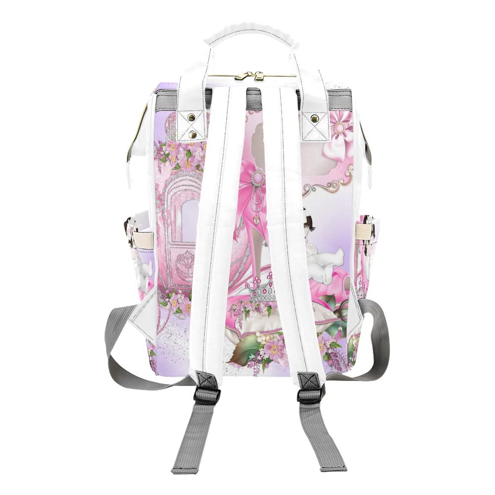 Girl Flowers Bow High Heels Pumpkin Carriage Diaper Bags with Name Waterproof Mummy Backpack Nappy Nursing Baby Bags Gifts Tote Bag for Women One Size