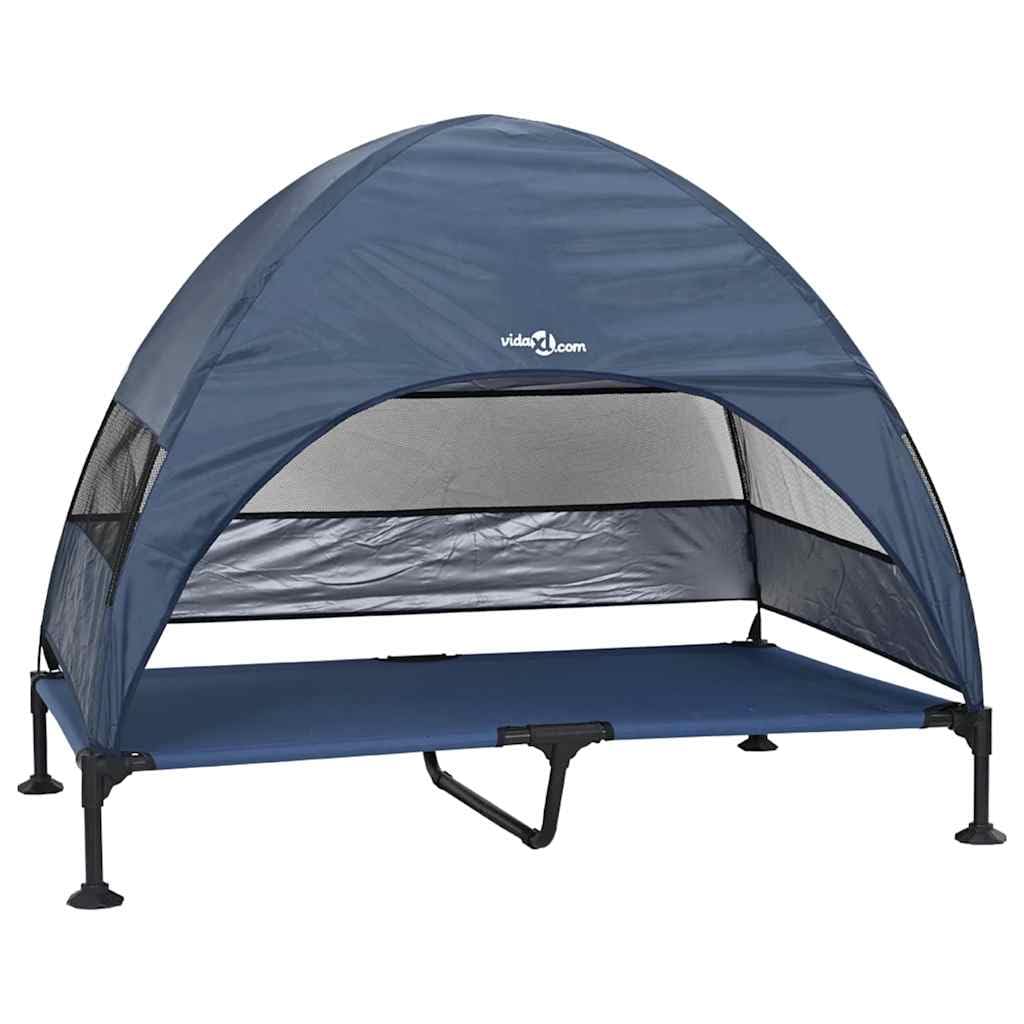 Lit surélevé pour chien bleu marine grand format en acier et tissu durable