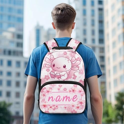 Custom Name Axolotl Backpack for School Girls 17 Inch Bookbag for 2Nd Grade Lightweight Back to School Personalized Bookbag for Little Girl4