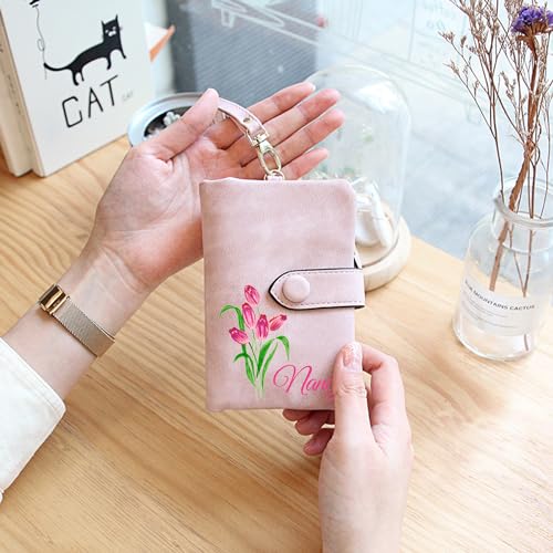 Personalized Wallet Custom Birth Flower & Name, Small Leather Wallet Coin Purse Card Holder for Women Mom Teen Girls Valentines Day Gifts for Her, Customized Wristlet Wallets Bridesmaid Gifts4