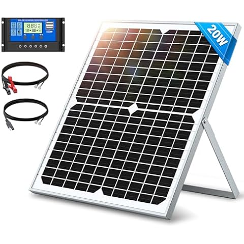 ShockFlo 20W 12V Solar Panel Kit, Battery Trickle Charger Maintainer with 10A Solar Charge Controller, Adjustable Mount Bracket, IP67 Waterproof Solar Panel Kit for Car RV Boat Motorcycle Automotive Cover